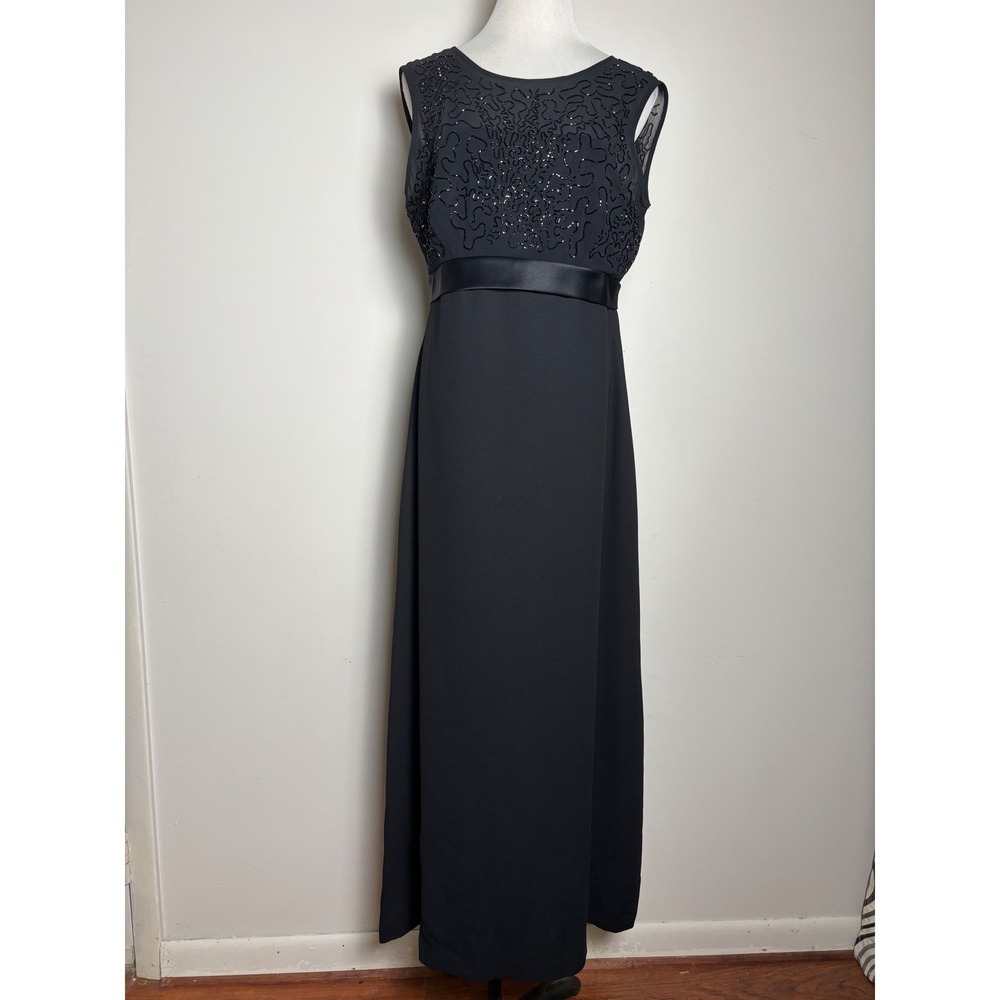 Liz Claiborne VTG Beaded Maxi Dress‎ 10 Black Minimalist Classic Formal Cocktail